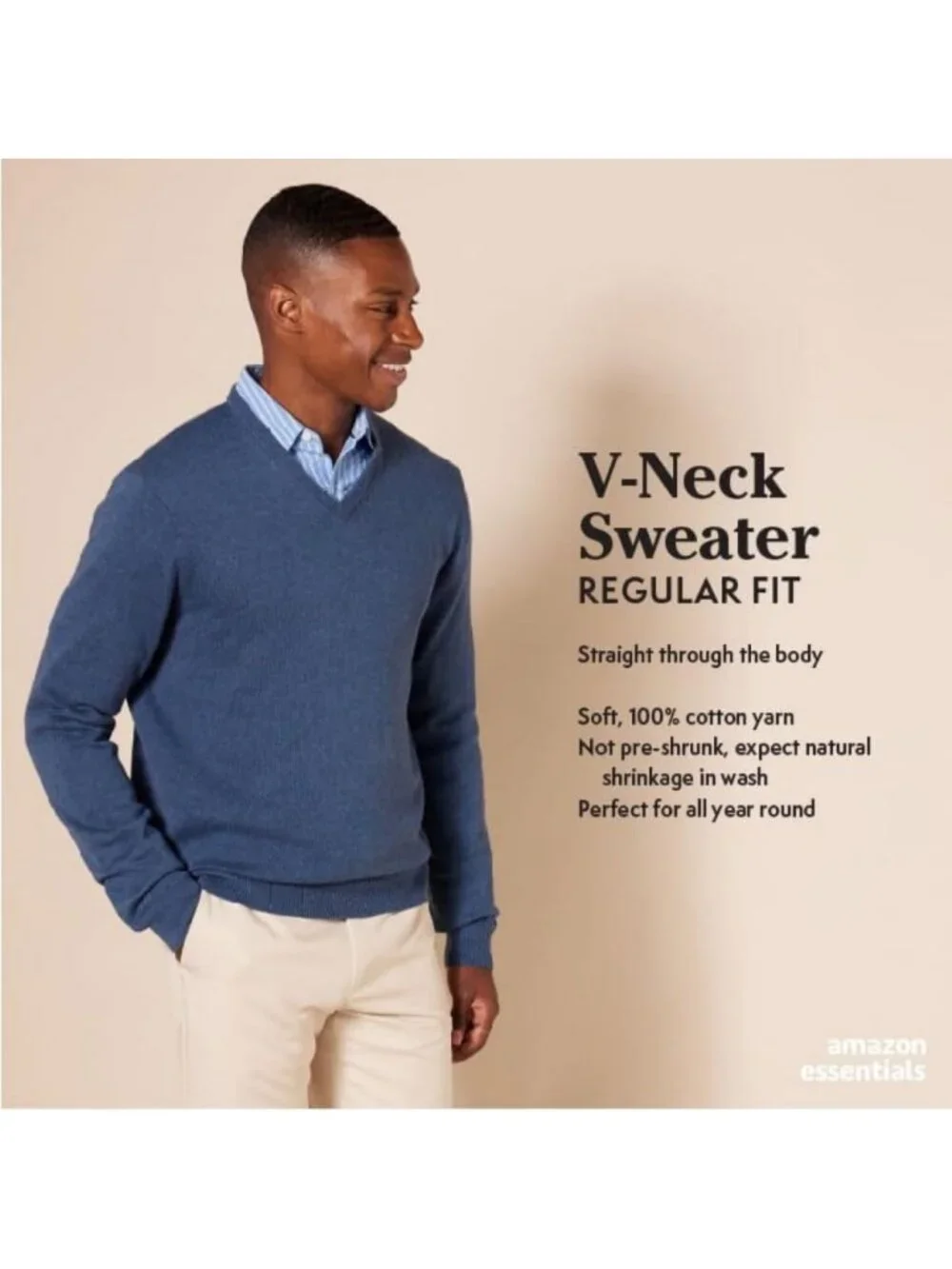Cozy Men's Regular Fit Cotton V-Neck Pullover Sweater - Big & Tall Options